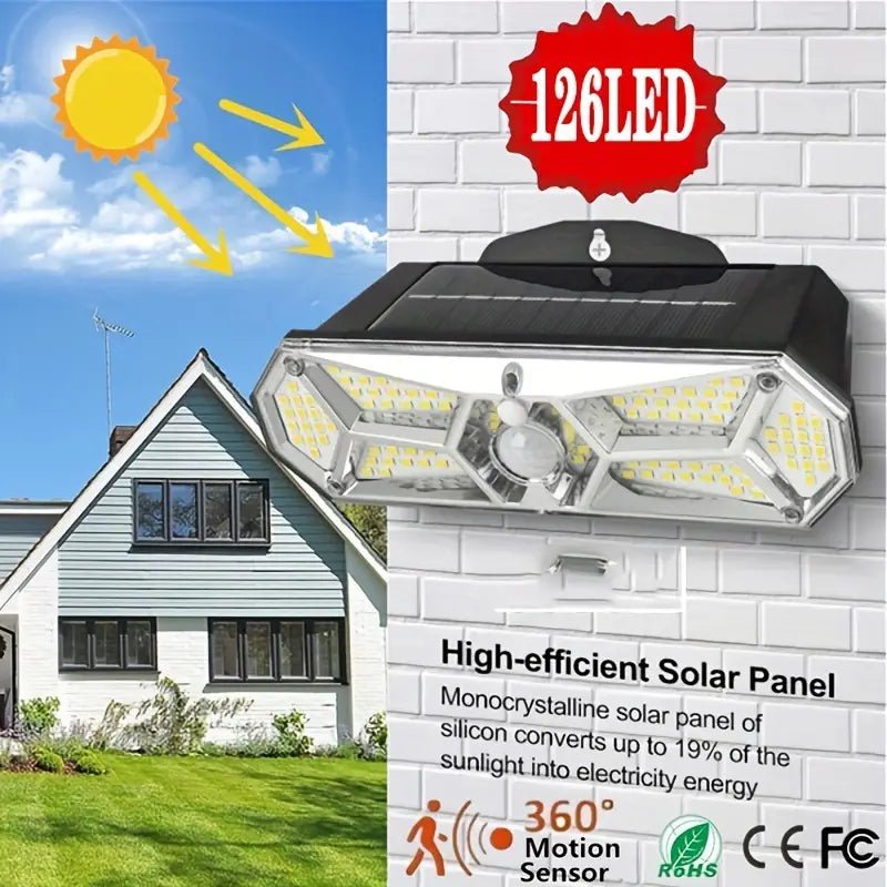 126 LEDs Portable Solar Security Lights, IP65 Waterproof Wireless Exterior Flood Light Detected Light Outdoor Lighting - DailySale