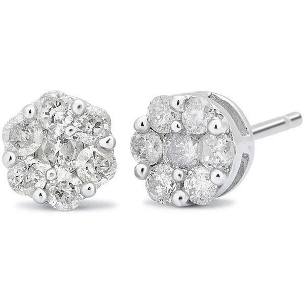 1/2CT T.W. CZ Sterling Silver Flower Cluster Stud Earrings Earrings - DailySale