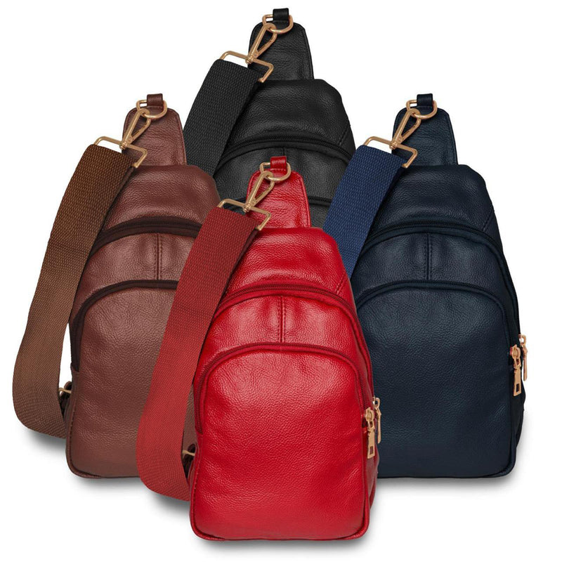 Real Leather Solid Strap Shoulder Sling Bag