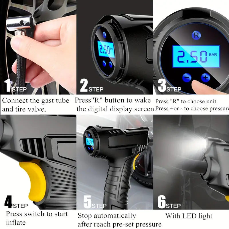 Portable Digital Tire Inflator with LED Light