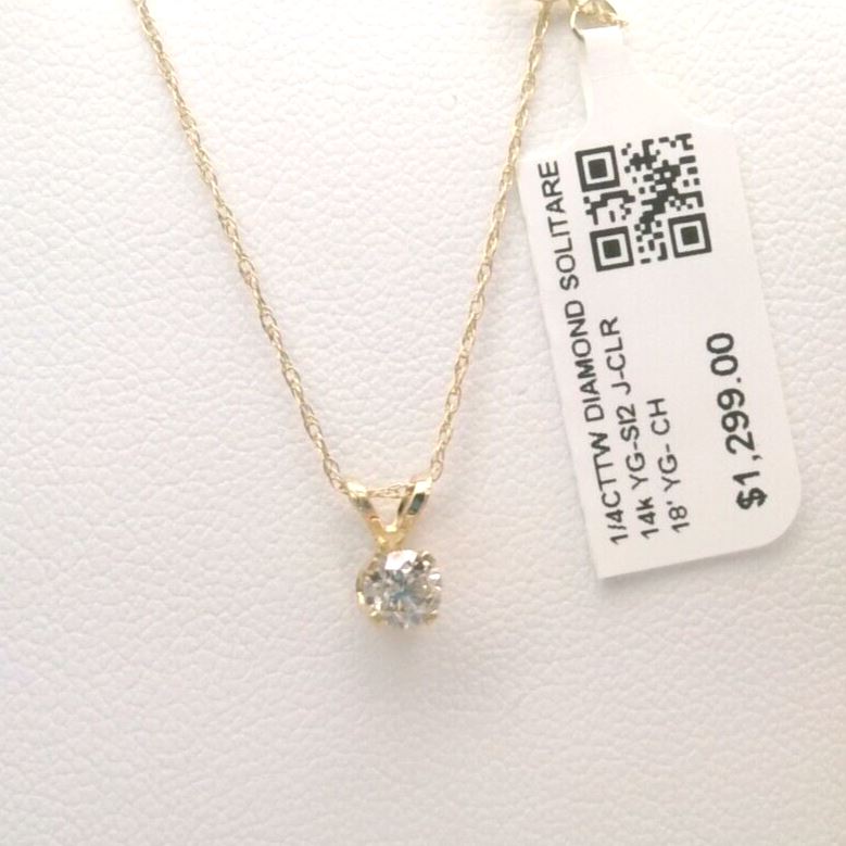 1/4CTTW $4000 Genuine Diamond Solitaire Pendant Necklace 14K Yellow Gold Solid 18" Necklaces - DailySale