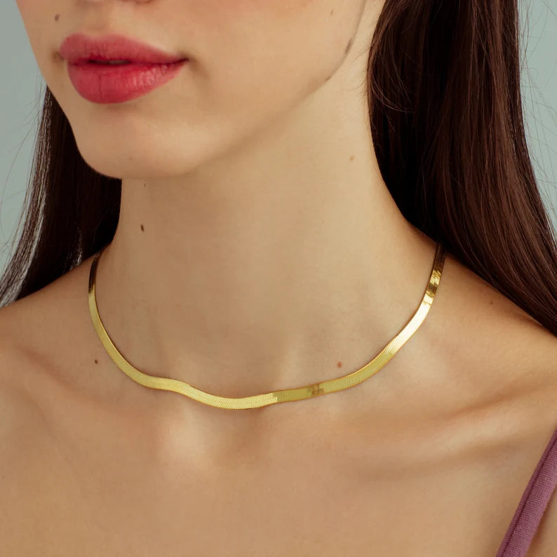 14K Flat Snake Choker Necklace 16" Necklaces - DailySale