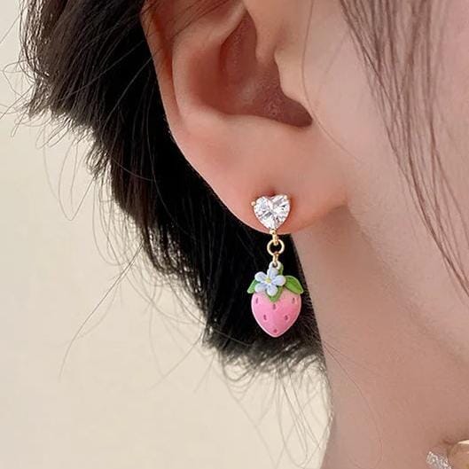 14K-Gold Cute Strawberry Hanging Earring Earrings - DailySale