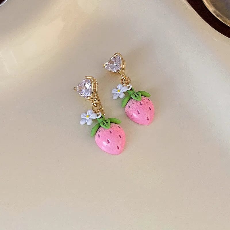 14K-Gold Cute Strawberry Hanging Earring Earrings - DailySale