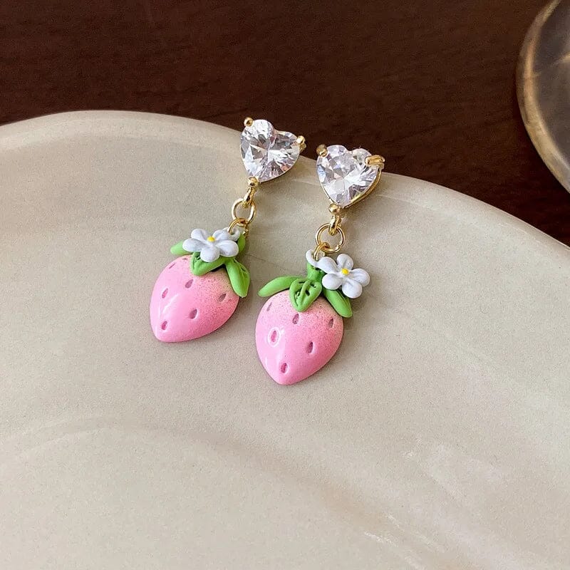 14K-Gold Cute Strawberry Hanging Earring Earrings - DailySale