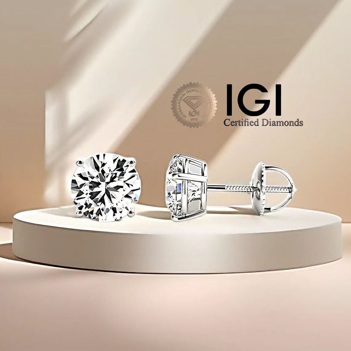 14K Gold Lab Grown Diamond Stud Earrings IGI Certified 0.50 Ct-4.00 Ct D/E VS Earrings - DailySale