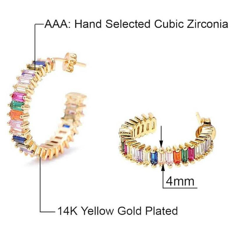 14K Gold Plated Cubic Zirconia Multicolor Rainbow Round Hoop Stud Earrings Earrings - DailySale
