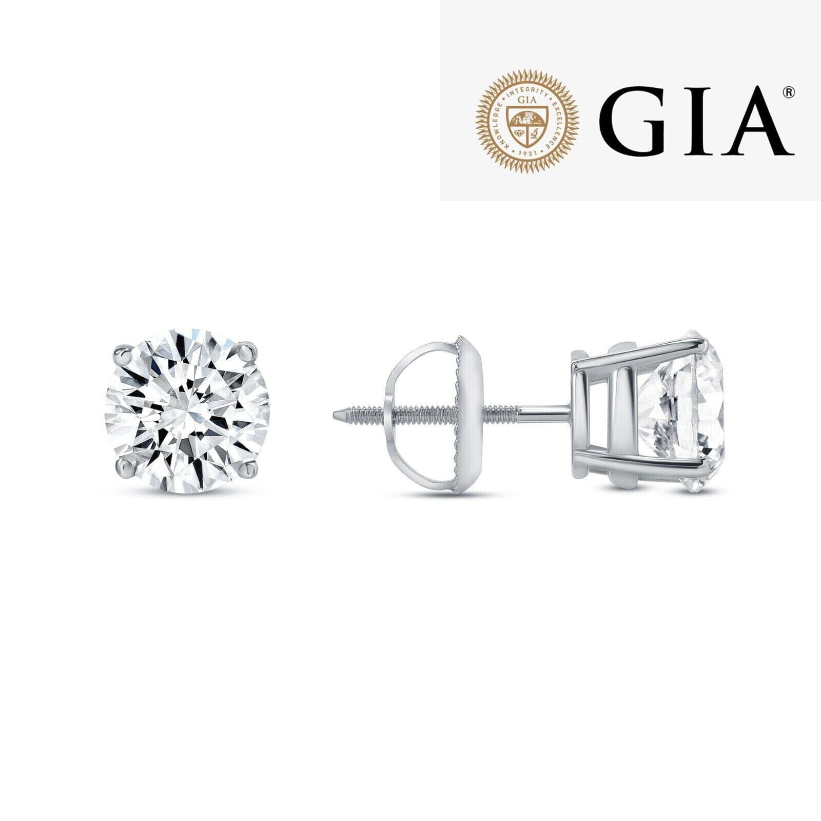 14K Solid White Gold 2.00ct Lab-Grown Round IGI Certified Diamond Stud Earrings Earrings - DailySale