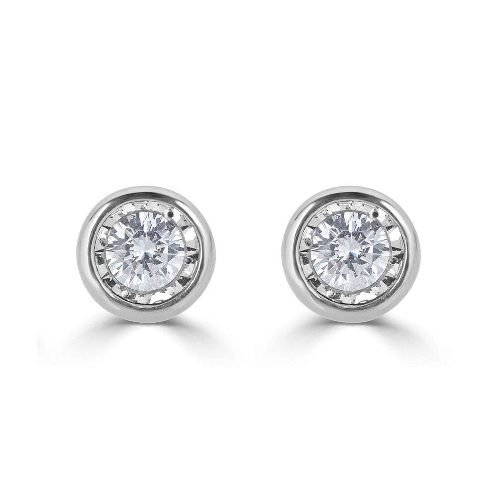 14K Solid White Gold Cubic Zirconia Round Bezel Stud Earrings Earrings 3MM - DailySale