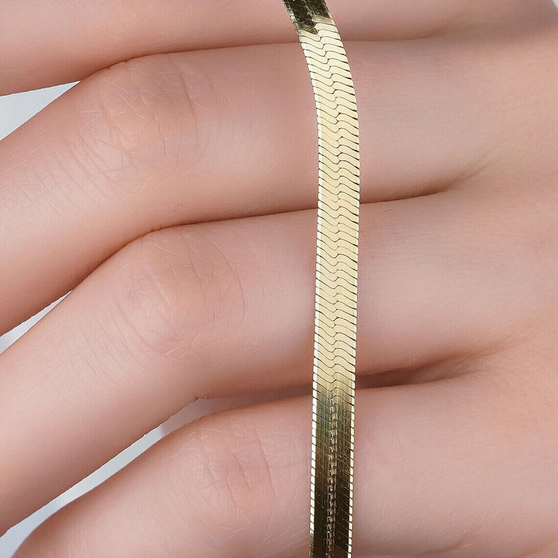 14K Solid Yellow Gold 8" 4.00MM Herringbone Bracelet Bracelets - DailySale