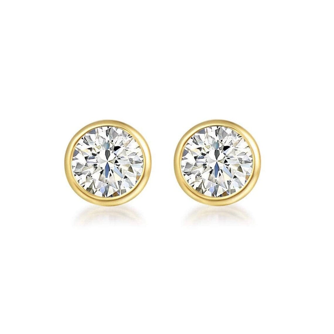 14k Solid Yellow Gold Cubic Zirconia Stud Earrings Round Bezel Stud Earrings Earrings - DailySale