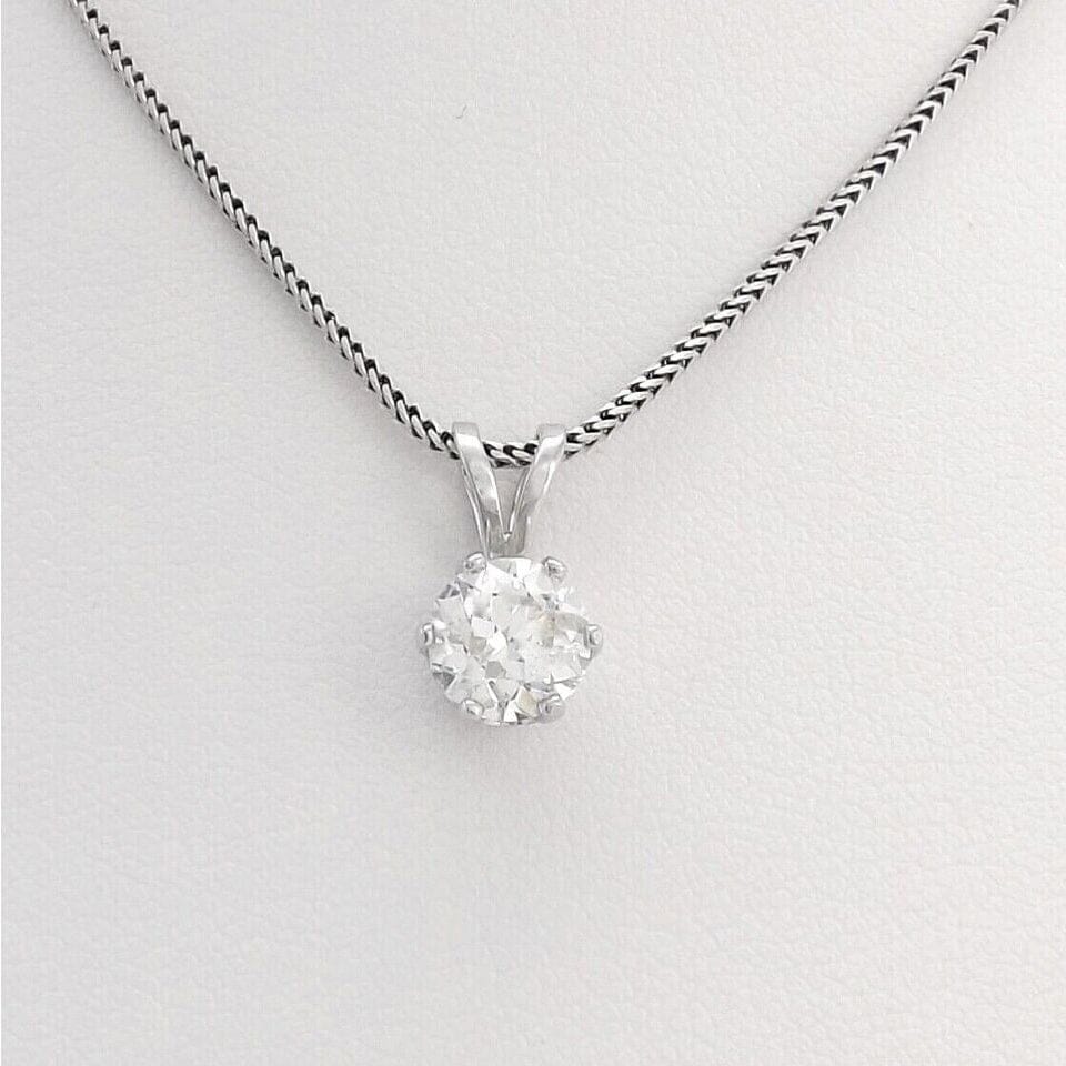 14K White Gold 1Ct Round European Cut Solitaire Diamond Pendant Necklace Necklaces - DailySale