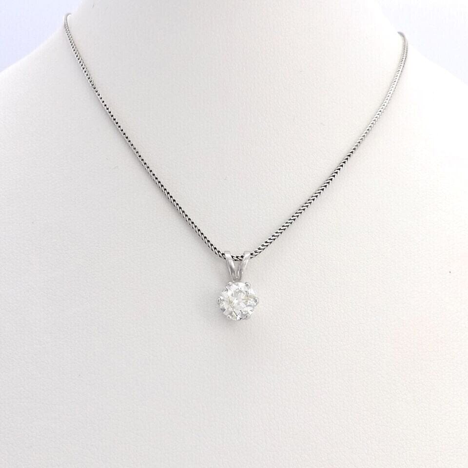 14K White Gold 1Ct Round European Cut Solitaire Diamond Pendant Necklace Necklaces - DailySale