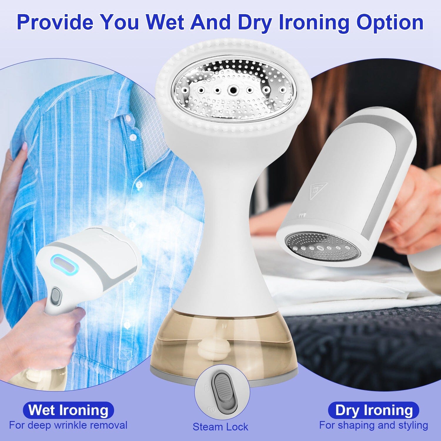 1500W Garment Steamer Portable Handheld Fabric Steamer with Lint Brush Removable 350ml Water Tank Household Appliances - DailySale