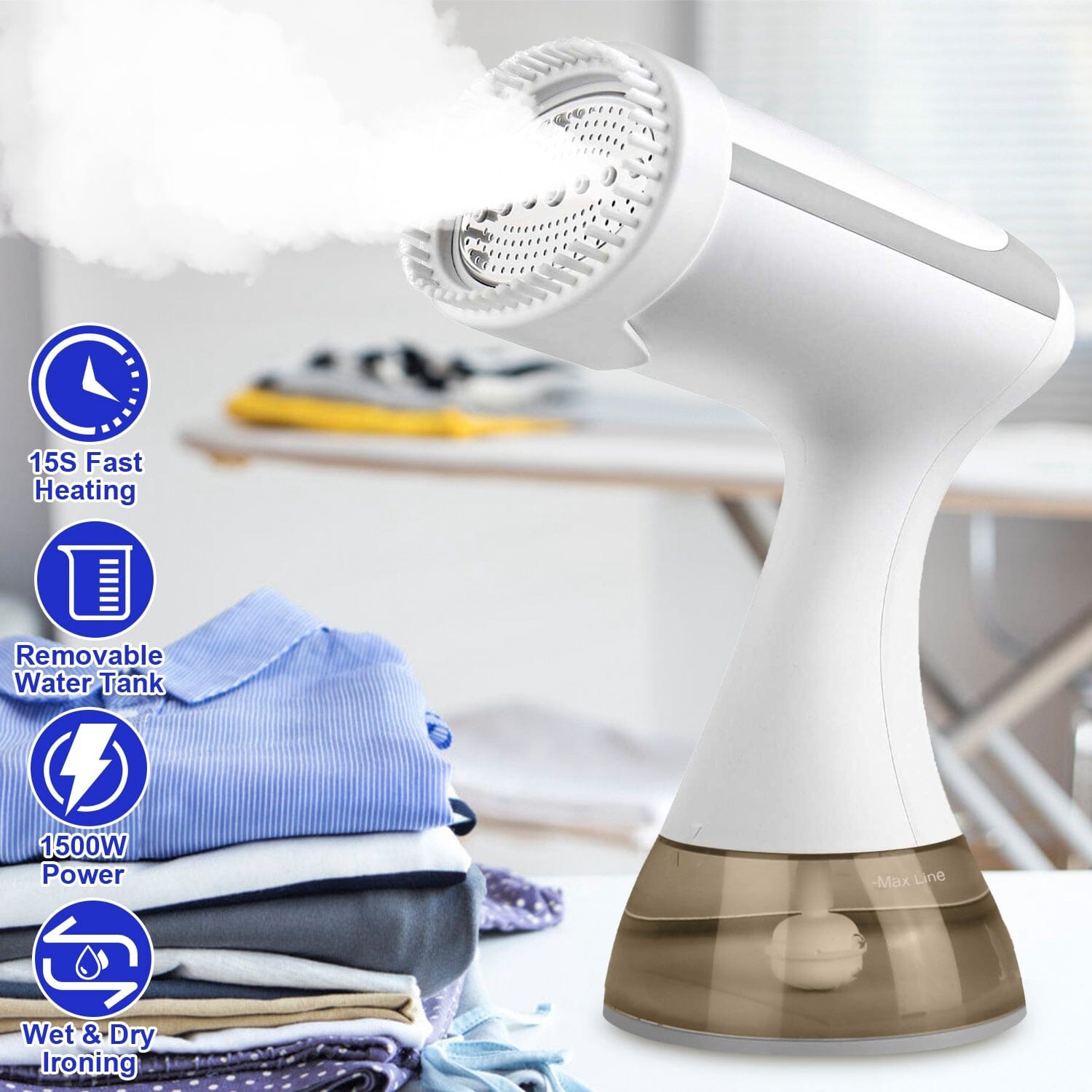 1500W Garment Steamer Portable Handheld Fabric Steamer with Lint Brush Removable 350ml Water Tank Household Appliances - DailySale