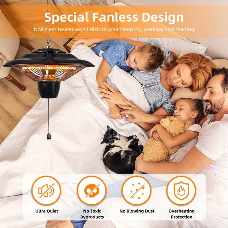 1500W Outdoor Hanging Patio Ultra-Quiet Electric Heating Lamp Garden & Patio - DailySale
