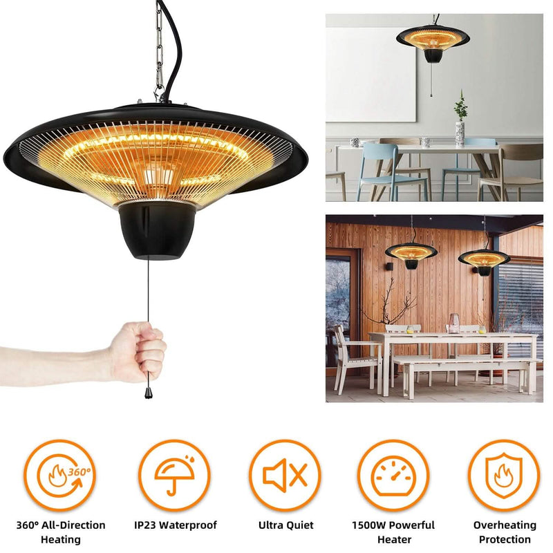 1500W Outdoor Hanging Patio Ultra-Quiet Electric Heating Lamp Garden & Patio - DailySale