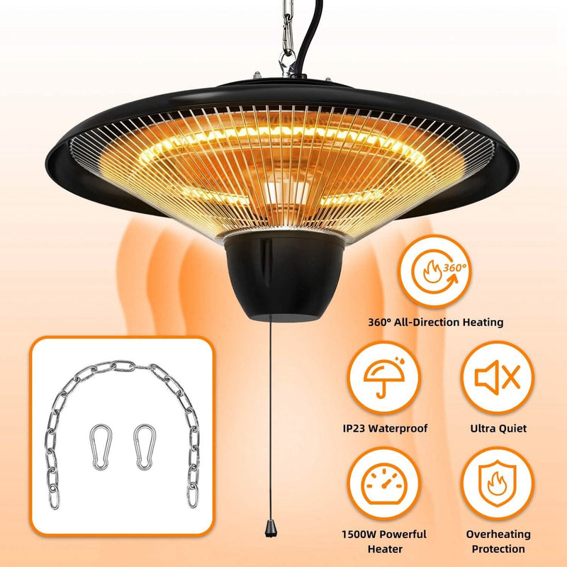 1500W Outdoor Hanging Patio Ultra-Quiet Electric Heating Lamp Garden & Patio - DailySale
