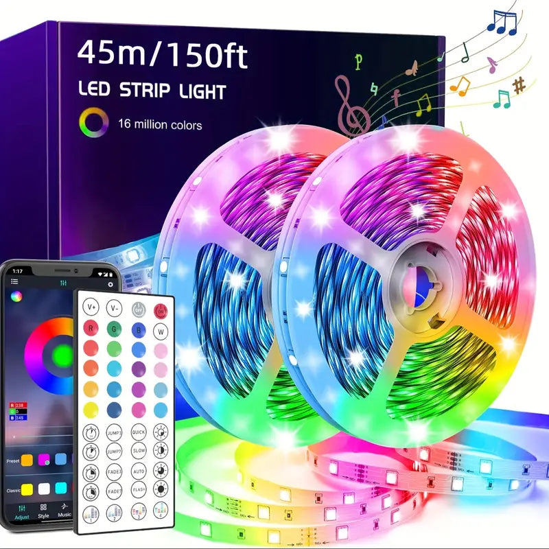 150FT Smart Led RGB LED Lights Music Sync Color Changing Light with App Indoor Lighting - DailySale