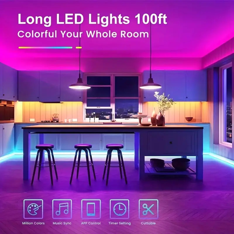 150FT Smart Led RGB LED Lights Music Sync Color Changing Light with App Indoor Lighting - DailySale