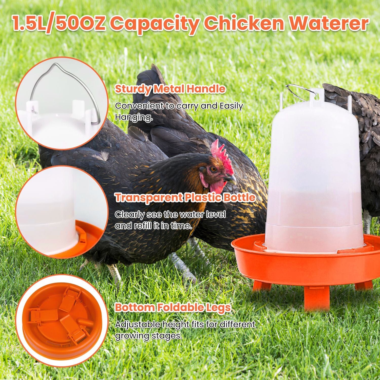 1.5L Chicken Feeder Adjustable Height Waterer Set Pet Supplies - DailySale