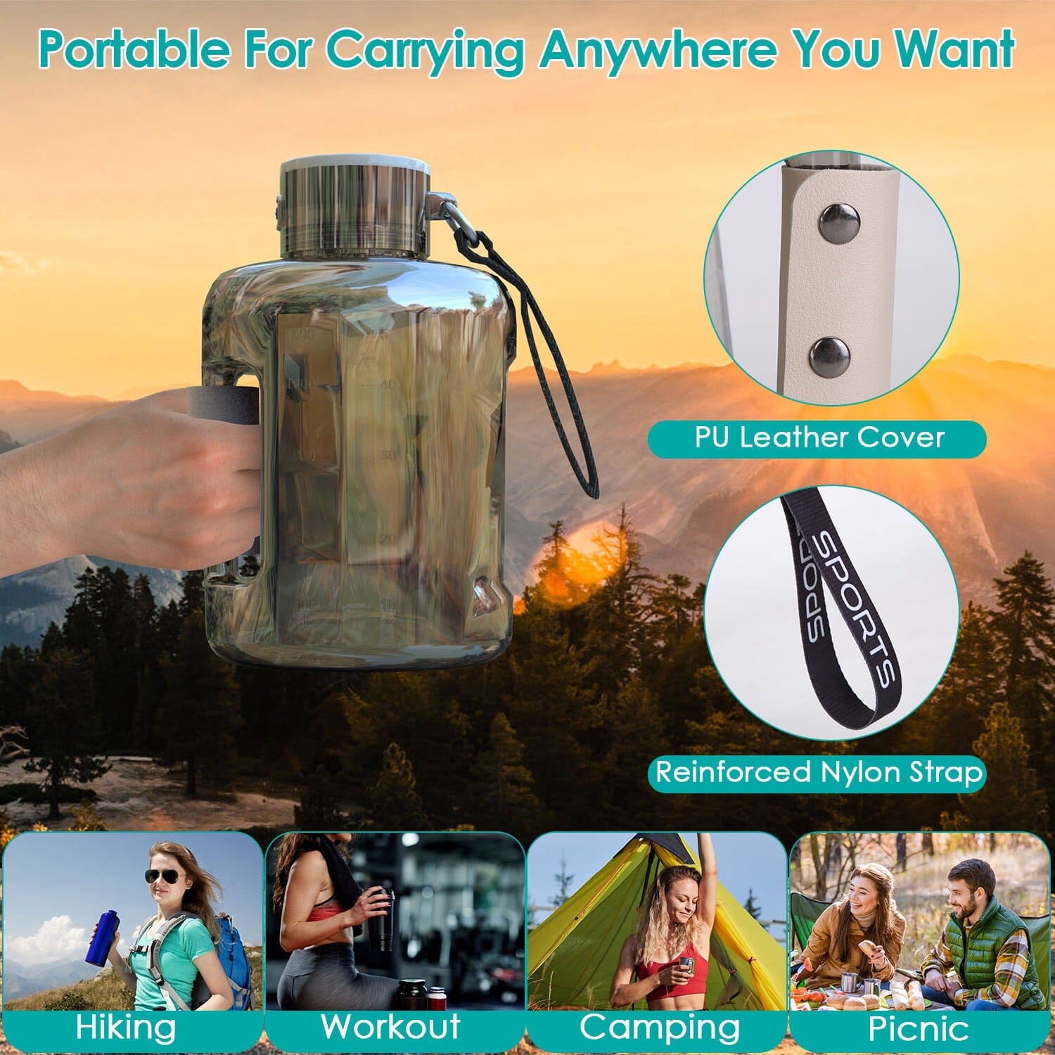 1.5L Large Capacity Portable Rechargeable Hydrogen Water Bottle 6 Min. Quick Electrolysis Wellness - DailySale