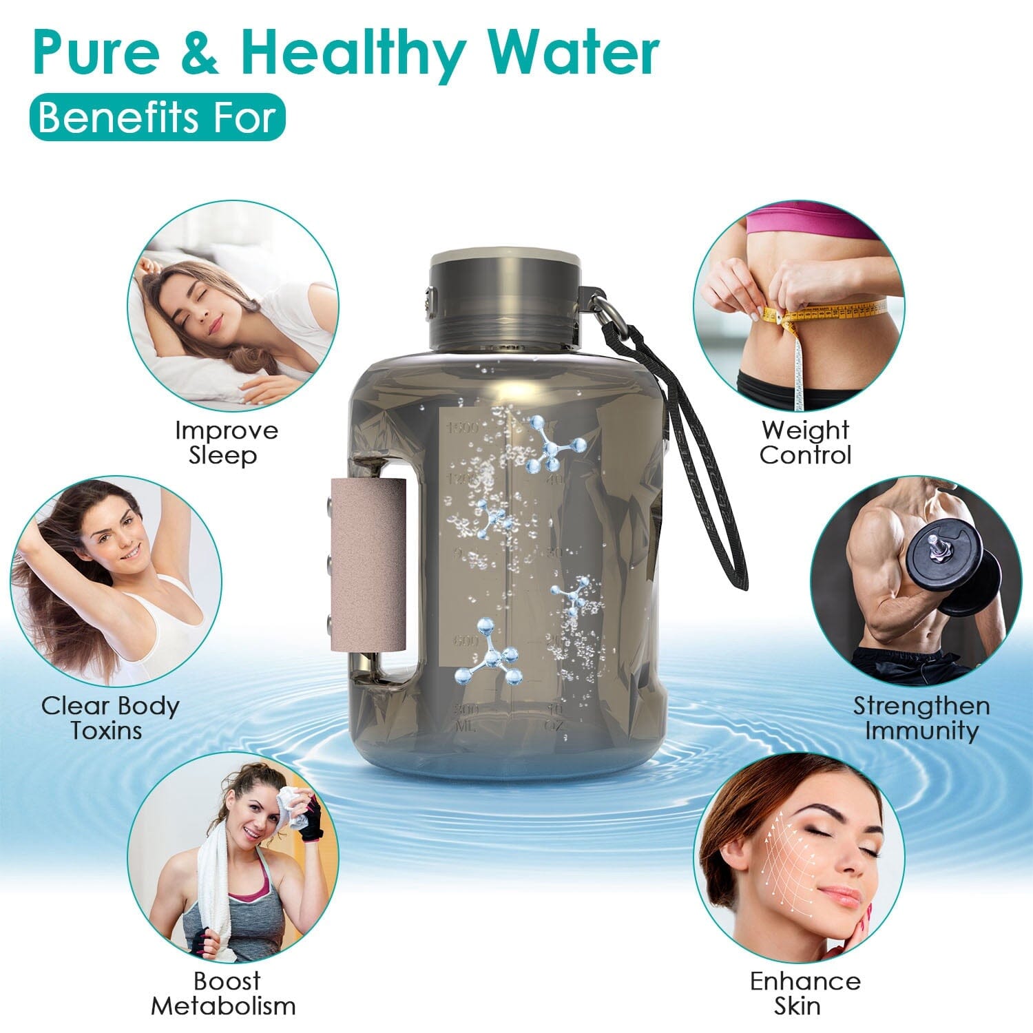 1.5L Large Capacity Portable Rechargeable Hydrogen Water Bottle 6 Min. Quick Electrolysis Wellness - DailySale