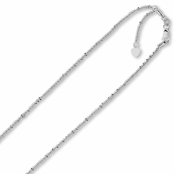 1.5mm Solid Adjustable Sparkle Twisted Rock Chain 10K White Gold Up to 22" Necklaces - DailySale