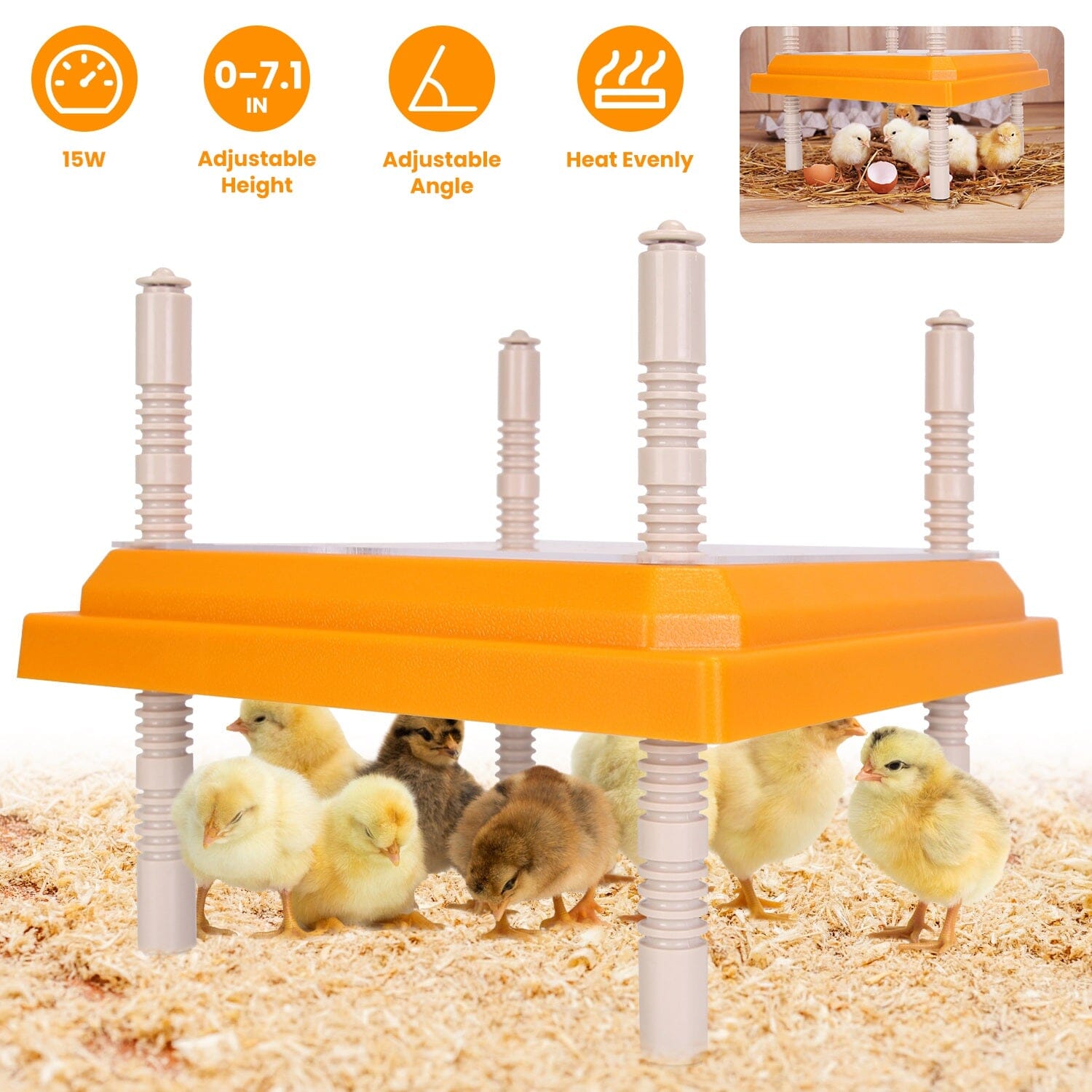 15W Chicken Brooder Heater with Adjustable Height Angle Max 131℉ Pet Supplies - DailySale