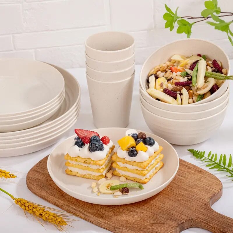 16-Piece: Durable Wheat Straw Dinnerware Set Kitchen Tools & Gadgets Beige - DailySale