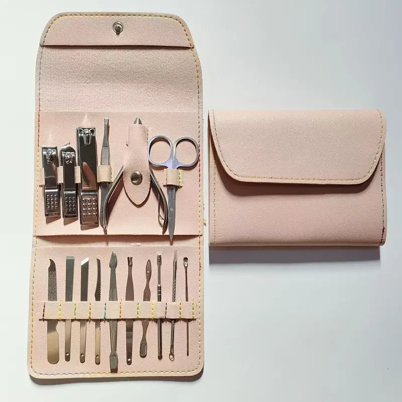 16-Pieces: Nail Clippers Manicure Tool Set with Portable Travel Case Beauty & Personal Care Beige - DailySale