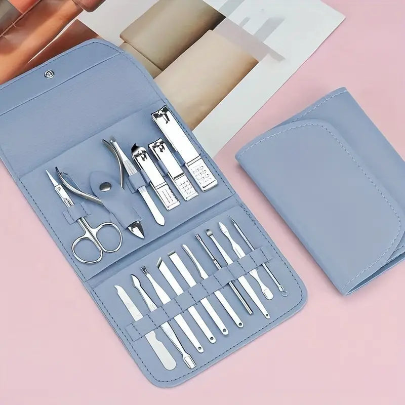 16-Pieces: Nail Clippers Manicure Tool Set with Portable Travel Case Beauty & Personal Care Blue - DailySale