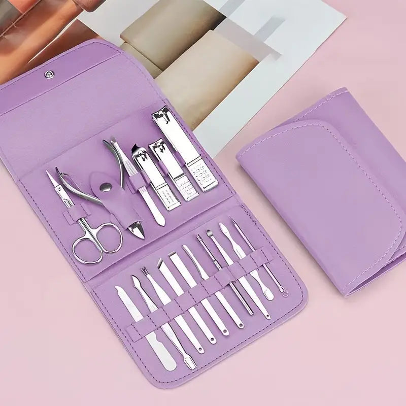 16-Pieces: Nail Clippers Manicure Tool Set with Portable Travel Case Beauty & Personal Care Purple - DailySale