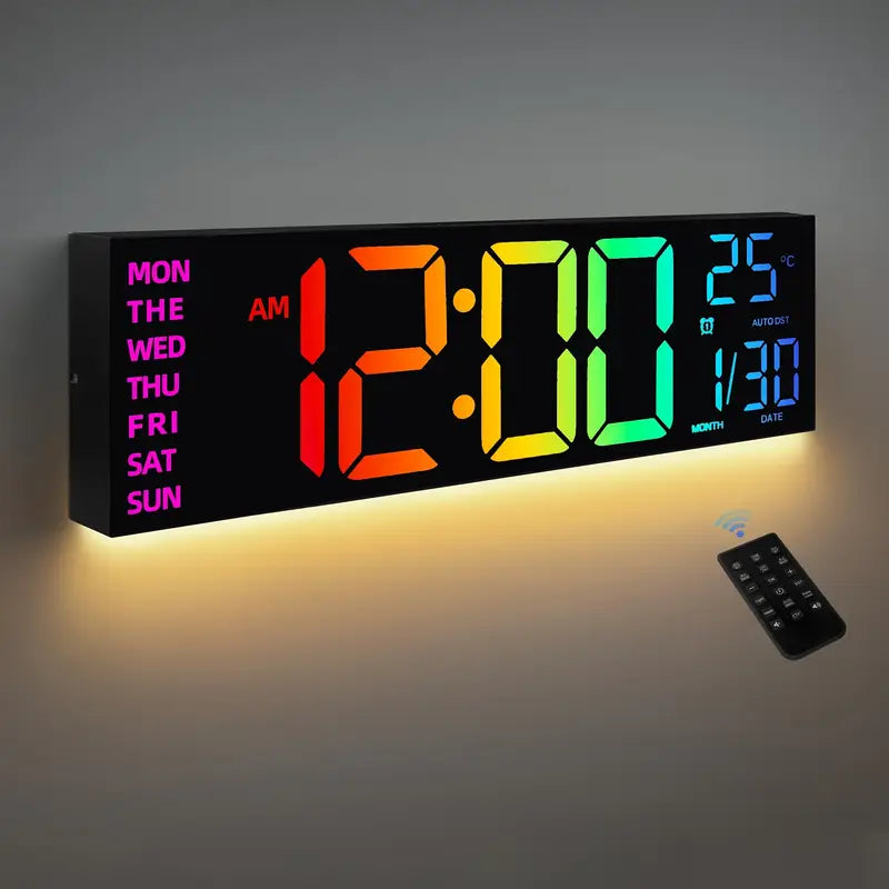 16.2" Large Display Digital Coloring Changing Wall Clock with Built-in Night Light Household Appliances - DailySale