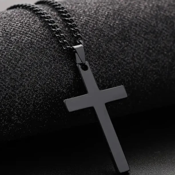 Men's Simple Black Cross Pendant Necklace