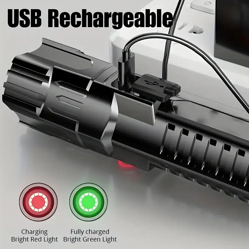 Super Bright Flashlight, USB Rechargeable Telescopic Zoom Wide Beam