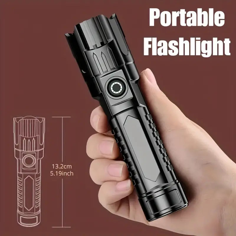 Super Bright Flashlight, USB Rechargeable Telescopic Zoom Wide Beam