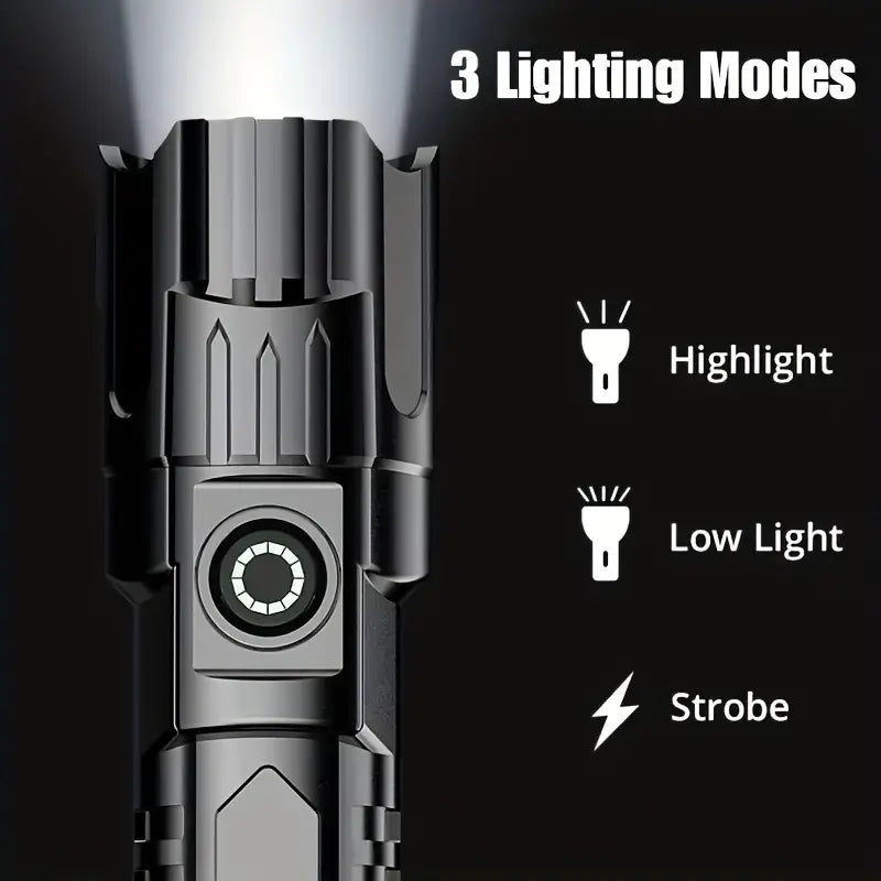 Super Bright Flashlight, USB Rechargeable Telescopic Zoom Wide Beam