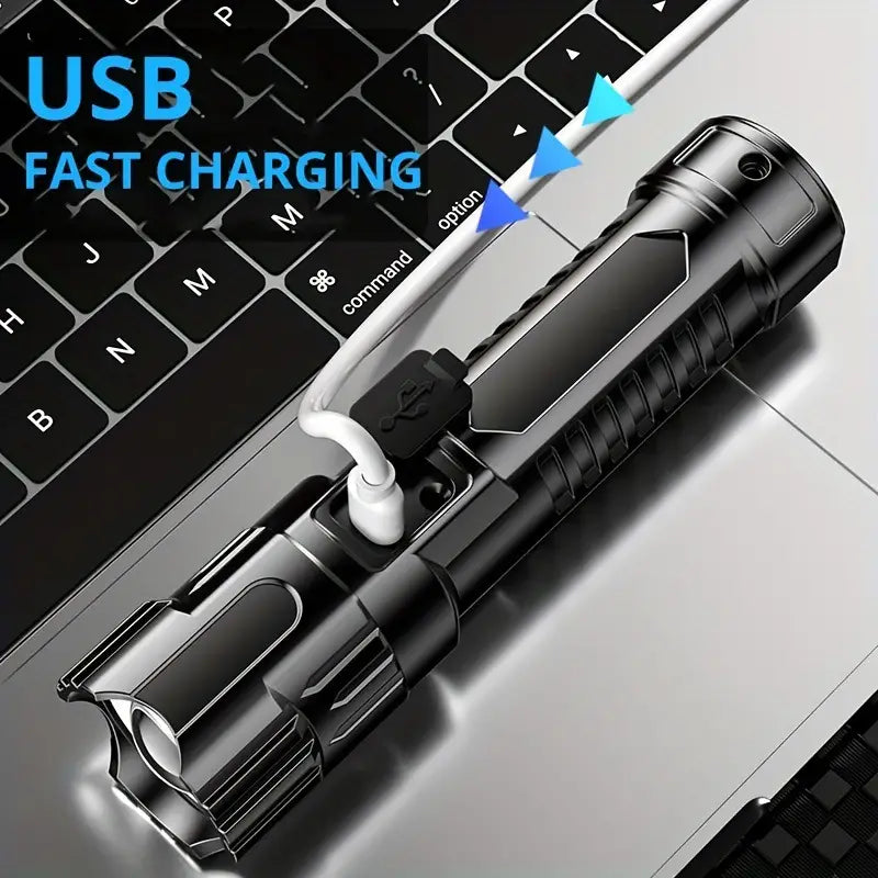 Super Bright Flashlight, USB Rechargeable Telescopic Zoom Wide Beam