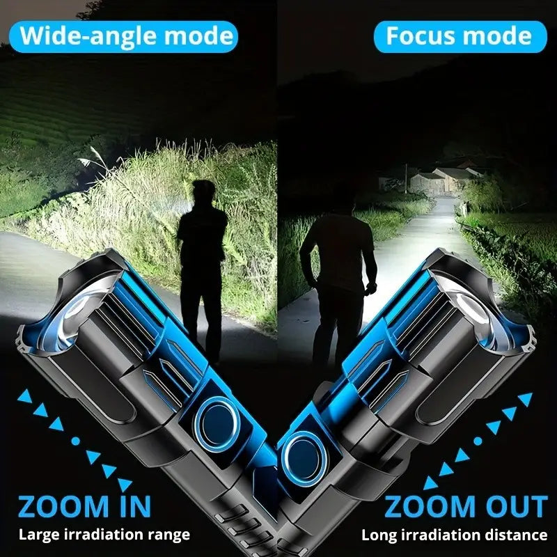 Super Bright Flashlight, USB Rechargeable Telescopic Zoom Wide Beam