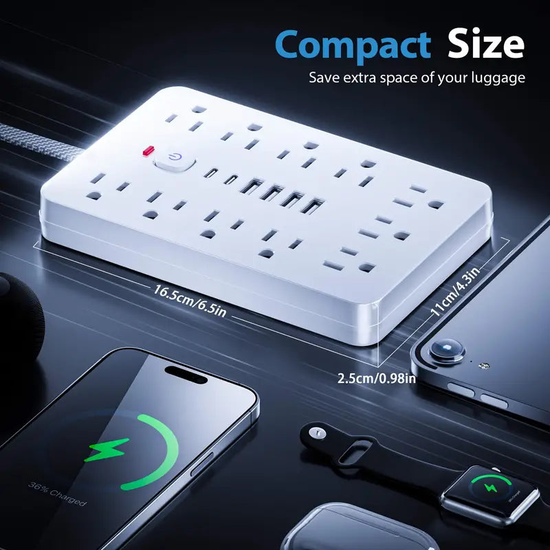 17-in-1 Surge Protector Power Cord 5Ft Braided Flat Extension Cable with 6 USB Chargers, 2 USB C, 11 AC Power Outlets Batteries & Power Accessories - DailySale