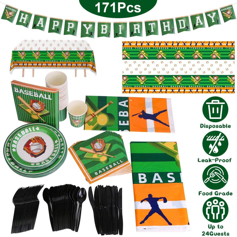 171-Pieces: Baseball Birthday Party Disposable Dinnerware Set Holiday Decor & Apparel - DailySale
