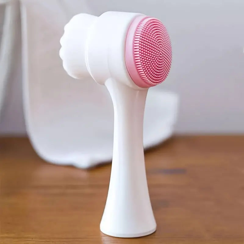 Dual-Sided Face Cleansing Brush - Exfoliating & Deep Pore Cleansing, Soft Bristle & Silicone Facial Scrubber