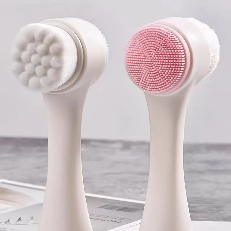 Dual-Sided Face Exfoliating & Deep Pore Cleansing Brush with Soft Bristle & Silicone Facial Scrubber