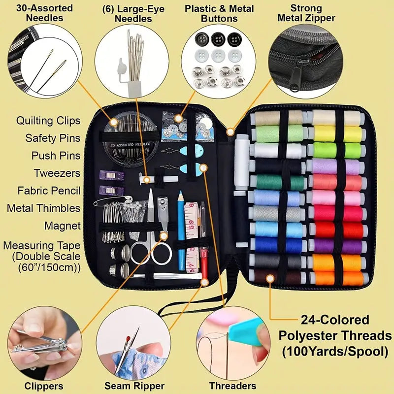 Sewing Kit With 100 Sewing Supplies And Accessories - 24-Color Threads