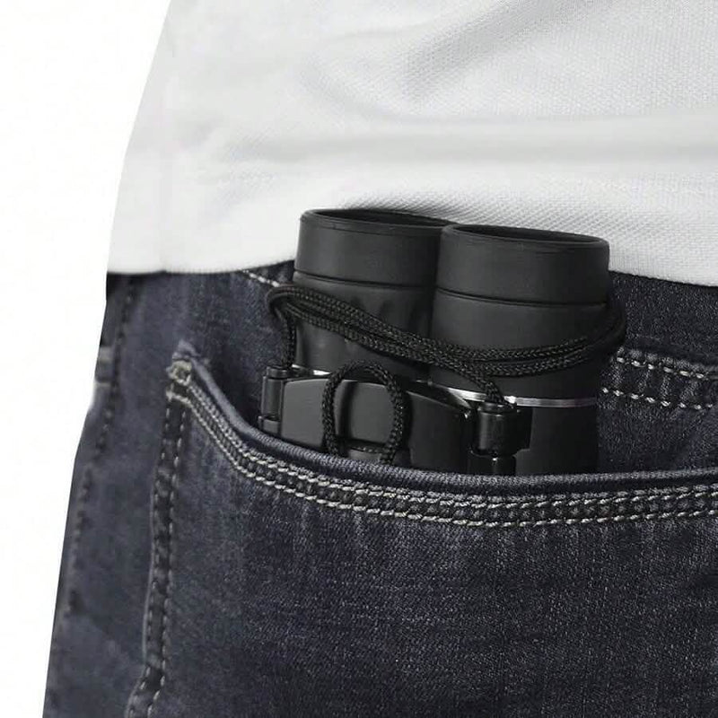 High Powered Mini Pocket Binoculars 10x25 with Phone Adapter – Compact, Lightweight, Portable – Black