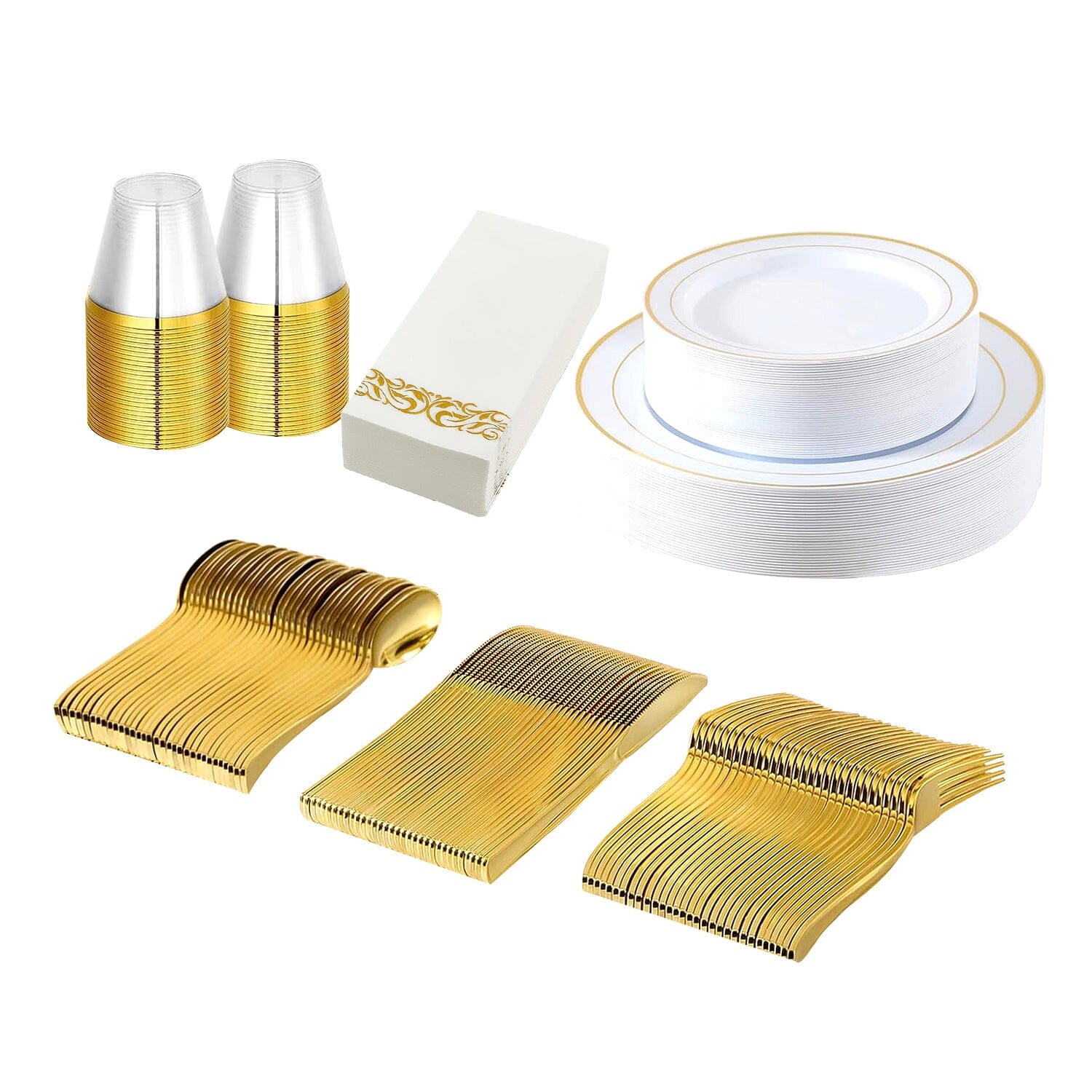 175-Pieces: Disposable Gold Dinnerware Set Wine & Dining - DailySale