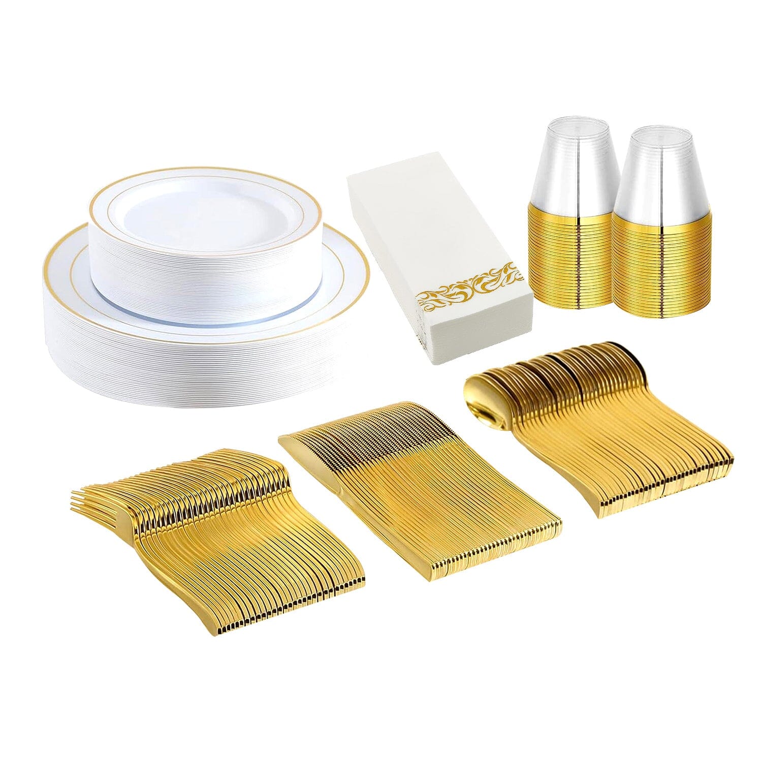 175-Pieces: Disposable Gold Dinnerware Set Wine & Dining - DailySale