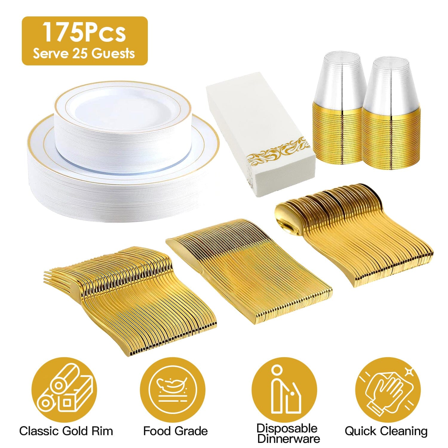 175-Pieces: Disposable Gold Dinnerware Set Wine & Dining - DailySale