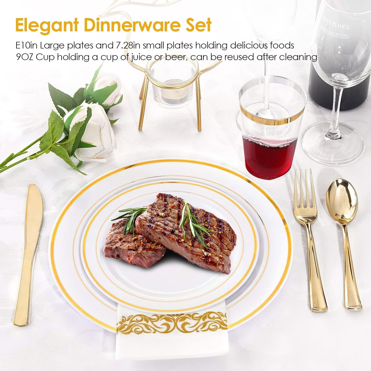 175-Pieces: Disposable Gold Dinnerware Set Wine & Dining - DailySale